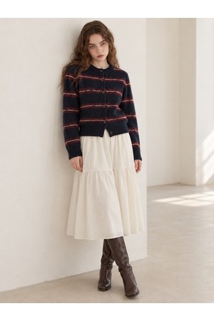 COMBI STRIPE BUTTON CARDIGAN NAVY