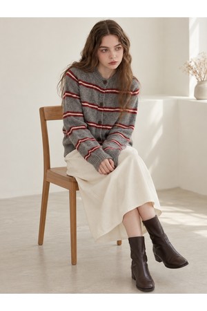COMBI STRIPE BUTTON CARDIGAN GREY