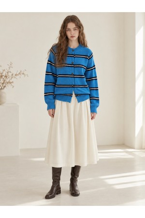 COMBI STRIPE BUTTON CARDIGAN BLUE
