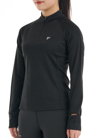 Women’s Half Zip-Up Long Sleeve Black_BLACK-a