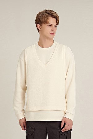 [커스텀어스] V-neck 베스트 레이어드 오버핏 맨투맨 CXS20WKMTA74