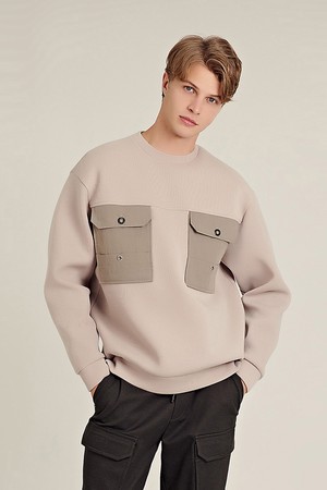 [커스텀어스] 배색 빅 포켓 네오프렌 오버핏 맨투맨 CTS20WKMTA46