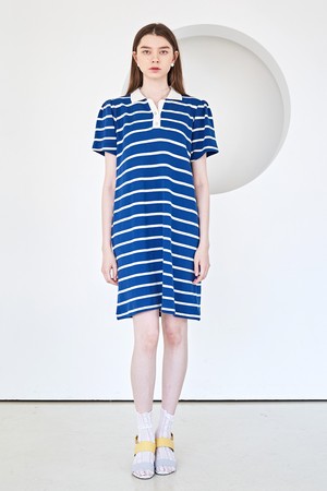 [커스텀어스] 셔링 디테일 스트라이프 요꼬카라 원피스 CXW23MKOP476