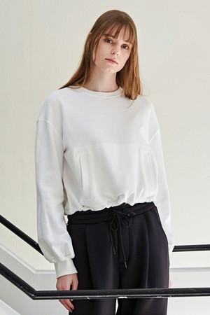 [커스텀어스] 퍼프소매 밑단스토퍼장식 크롭스웻셔츠 CXW23SKMT272