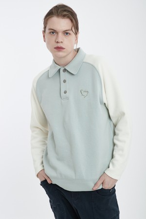 라그랑소매배색 기모 카라 티셔츠 CXS24WKKTA07 GRN