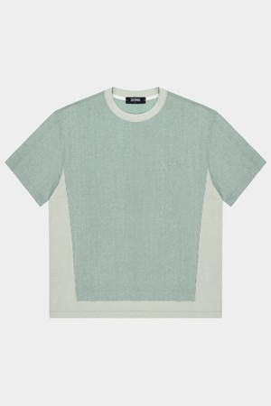 [커스텀어스] 선염스트라이프 배색레이어드 라운드 반팔티셔츠 CXS24MKRT505 GRN