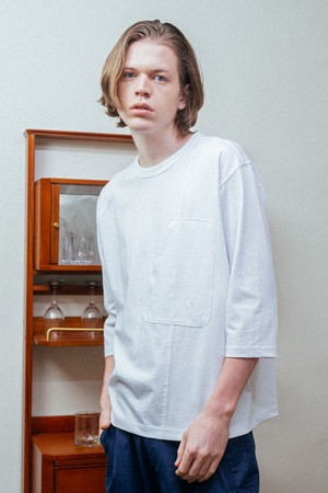 [커스텀어스] 사선절개 하트자수 7부소매 라운드티셔츠 CXS24MKRT309 WHI