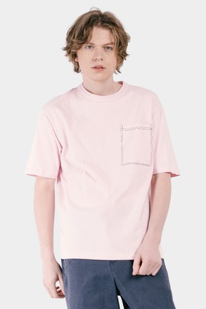 이중랍바넥 스티치배색 남자 반팔 라운드 티셔츠 CXS25MKRT401 PIN