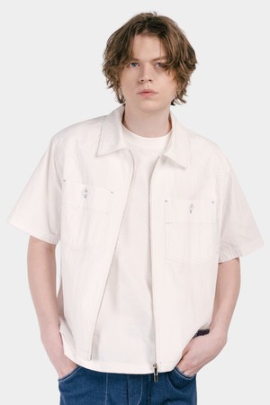 엣지요크 투웨이 세미오버핏 집업 남자 아우터 반팔셔츠 CXS25MWSH417 WHI