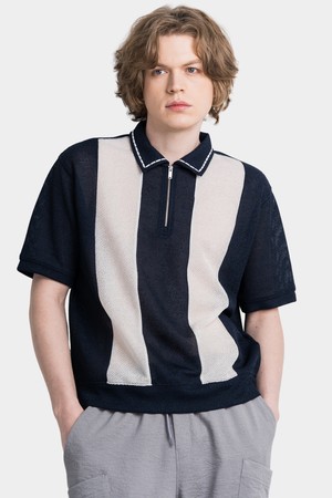썸머 쿨링 강연 하프집업 남자 반팔 카라 티셔츠 CXS25MKKT401 NAV