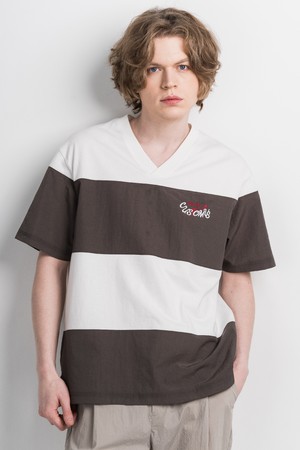 브이넥 빅보더 스트라이프 남자 반팔 티셔츠 CXS25MKVT423 BRO