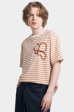 핸드플라워 트리밍 스트라이프 남성 라운드 반팔 티셔츠 CXS25MKRT426 ORA