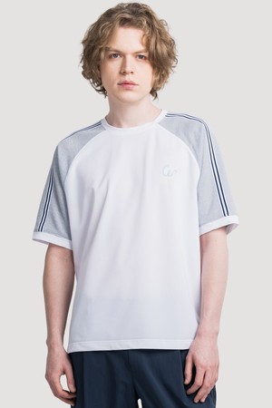 썸머 쿨링 어깨 메쉬배색 라그랑 남자 라운드 반팔 티셔츠 CXS25MKRT602 WHI