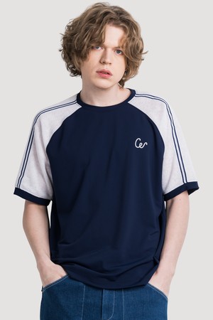 썸머 쿨링 어깨 메쉬배색 라그랑 남자 라운드 반팔 티셔츠 CXS25MKRT602 NAV