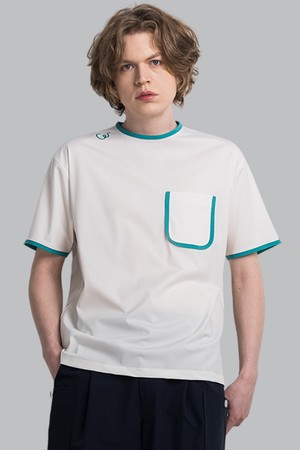 썸머 쿨터치 네크 소매 랍바배색 남자 라운드 반팔 티셔츠 CXS25MKRT603 WHI