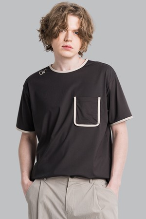 썸머 쿨터치 네크 소매 랍바배색 남자 라운드 반팔 티셔츠 CXS25MKRT603 BRO