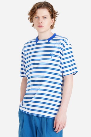 [커스텀어스] 네크변형 남자 스트라이프 반팔 티셔츠 CXS25MKRT702 BLU