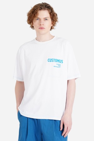 [커스텀어스] 스티치배색 로고프린트 남자 라그랑 반팔 라운드 티셔츠  CXS25MKRT703 WHI