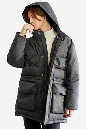 빅사이즈 4-입체포켓 오버핏 하프기장 후드다운점퍼 CTS22WWDJB50 GRY