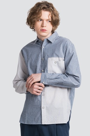 면분할 스트라이프 톤배색 남성우븐셔츠 CXS23SWSH281 BLU