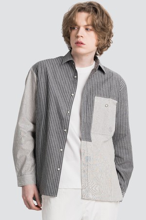 면분할 스트라이프 톤배색 남성우븐셔츠 CXS23SWSH281 GRY