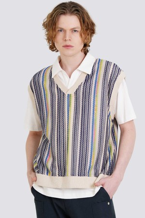 드랍숄더 선염스트라이프 오버핏 베스트 CXS25FKVT801 GRN