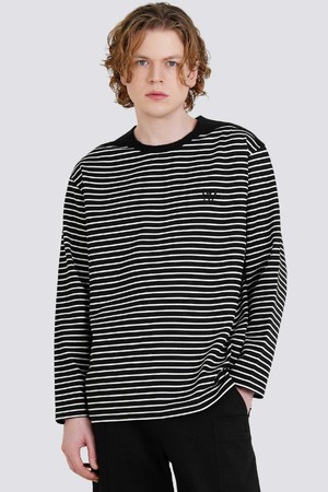 어깨배색 선염스트라이프 긴팔 라운드티셔츠 CXS25FKRT802 BLA