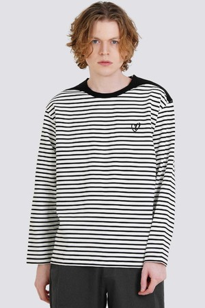 어깨배색 선염스트라이프 긴팔 라운드티셔츠 CXS25FKRT802 WHI