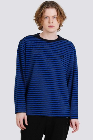 어깨배색 선염스트라이프 긴팔 라운드티셔츠 CXS25FKRT802 BLU
