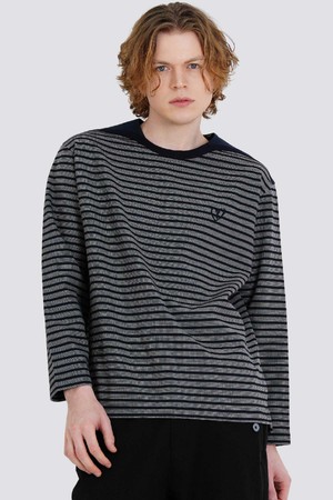 어깨배색 선염스트라이프 긴팔 라운드티셔츠 CXS25FKRT802 GRY