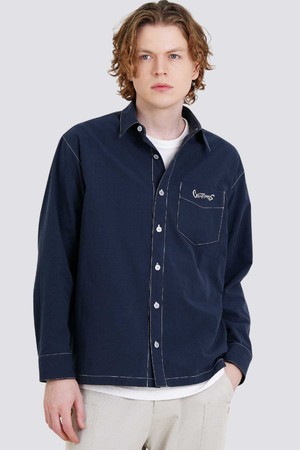 남자 스티치배색 코튼트윌 로고자수 긴팔 셔츠 CXS25FWSH908 NAV