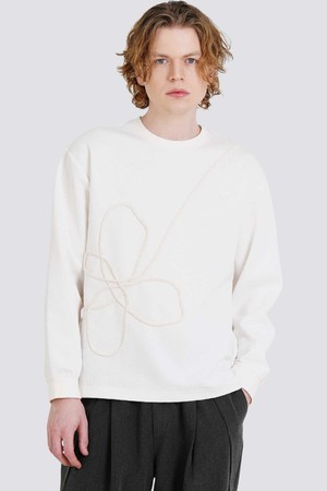 핸드 트리밍 자수 남자 라운드 긴팔 티셔츠 CXS25FKRT904 IVY