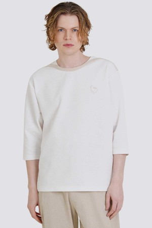 어깨배색 하트로고자수 7부소매 라운드 티셔츠 CXS25FKRT901 IVY