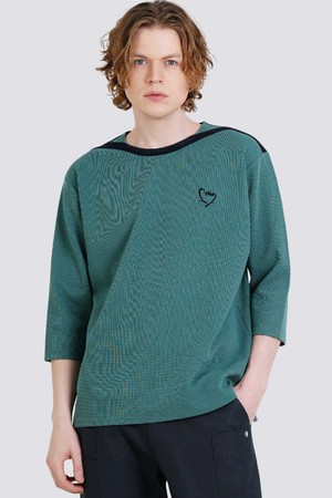 어깨배색 하트로고자수 7부소매 라운드 티셔츠 CXS25FKRT901 GRN