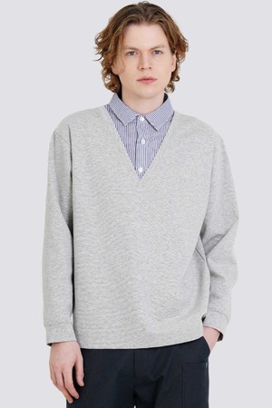 남자 스트라이프 셔츠 카라 레이어드 로고자수 긴팔 티셔츠 CXS25FKKT907 MGY