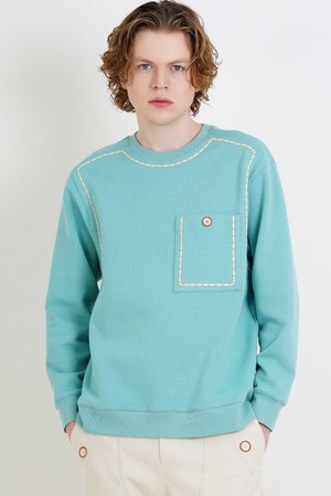 볼륨 스티치 라인 오버핏 맨투맨 티셔츠 CXS24SKMT301 KHA