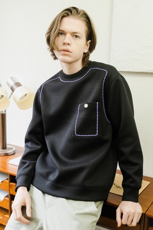 볼륨 스티치 라인 오버핏 맨투맨 티셔츠 CXS24SKMT301 BLA