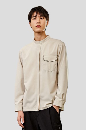 밴드넥 버튼홀 포켓 셔츠 CXS23WWSHA89 BEI