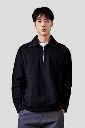 코튼8수 반집업 카라 티셔츠 CTS23WKPOA43 BLA