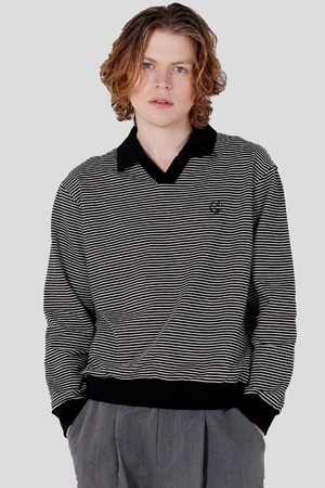 카라배색 스트라이프 남자 긴팔 카라티셔츠 CXS25FKKT917 BLA