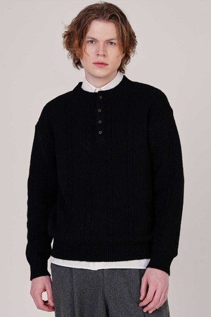 남자 울혼방 케이블 헨리넥 니트 CXS25WSRTC25 BLA