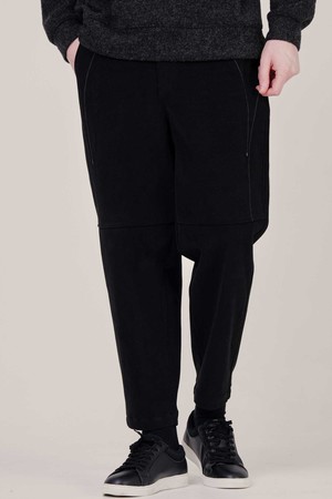 남자 배색 스티치 허리E밴딩 배기핏 겨울 속기모 팬츠 CXS25WWPTC16 BLA