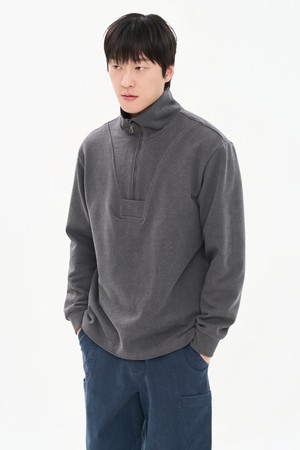 남자 피그먼트 헤비 쭈리 코튼 100% 하프 집업 스웨트셔츠 맨투맨 CXS26SKMT203 GRY