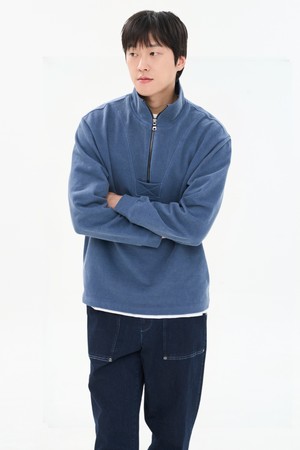 남자 피그먼트 헤비 쭈리 코튼 100% 하프 집업 스웨트셔츠 맨투맨 CXS26SKMT203 BLU