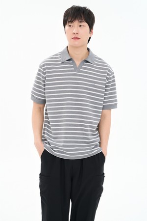 남성 여름 강연 스트라이프 카라 티셔츠 출근룩 CXS26MKKT303 GRY