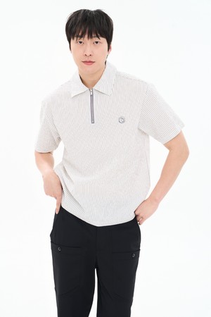 남성 여름 선염 스트라이프 반집업 카라 티셔츠 출근룩 CXS26MKKT310 IVY