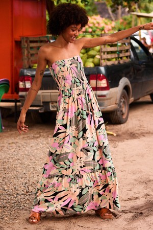 여성 트로피컬 슬리브리스 맥시 원피스 (RE11DR127KVJ)