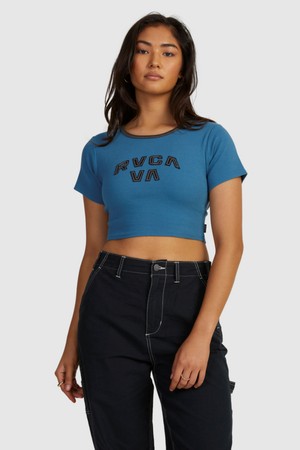 여성 블루 슬림핏 크롭 티셔츠(VE11ST312BPP)