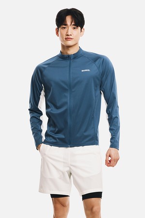 [배럴] 맨 에센셜 릴렉스핏 배색 집업 래쉬가드 인디고블루 (B6SMWZR103IDB)_BLUE-a