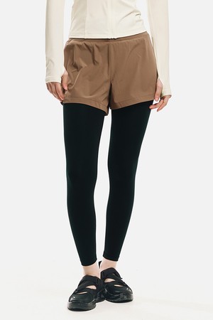 [배럴] 우먼 에센셜 허리밴드 9부 레깅스 쇼츠 브라운 (B6SWWLP004BRW)_BROWN-a